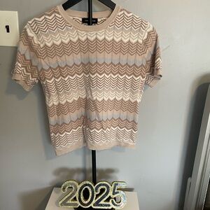 Chevron Knit Short Sleeve Sweater - Cream, Tan, and Blue